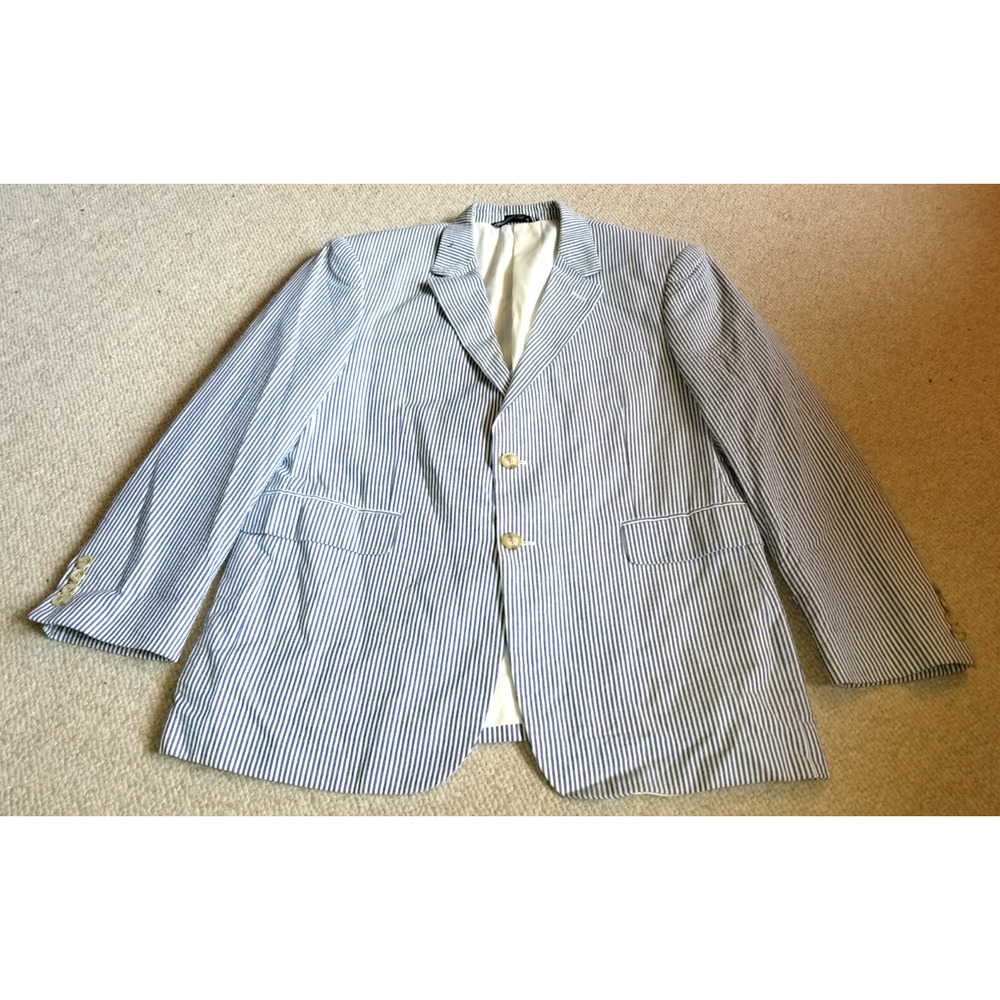 Mens Blazer-NAUTICA-blue/white 100% cotton striped seersucker 2-button-44S